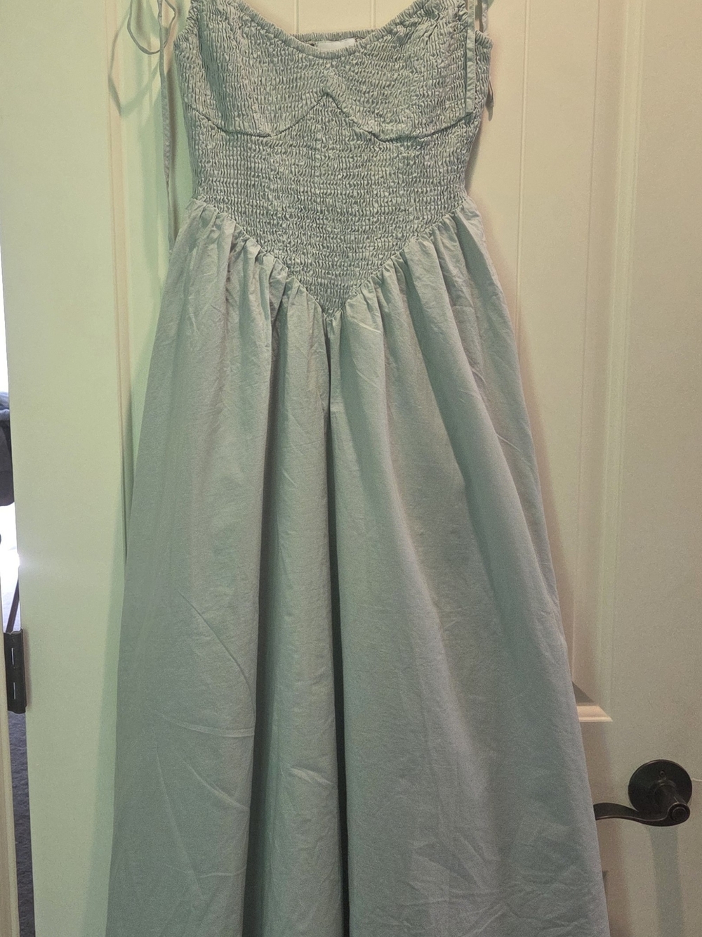 Light Mint Green Maxi Dress with Smocked Bodice. Summer Vacation Dress.